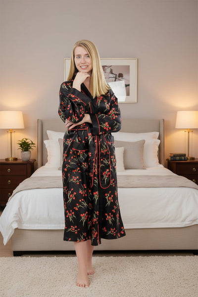 Up2date Fashion Long Satin Robes for Women with Full Sleeve Silk Bathrobe Full Length Sleepwear for Bridesmaids & Wedding Party Robes