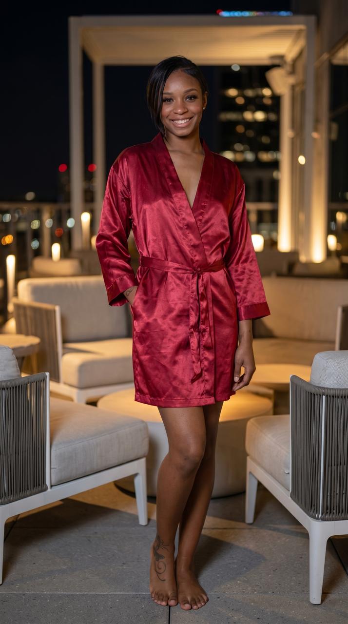 Up2date Fashion Silky Robes for Women Short Lightweight Nightgown Satin Full Sleeves Classic Bathrobe Wedding Bridesmaid