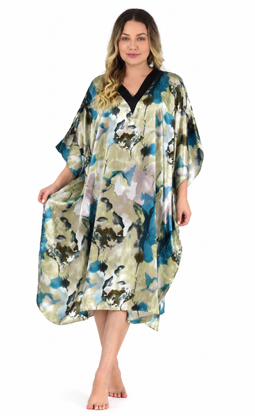 Women's Short Satin Caftan / Kaftan / Muumuu, Retro Space Print