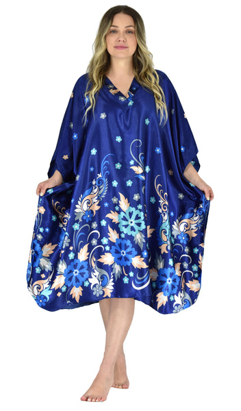 Women's Short Satin Caftan / Kaftan / Muumuu, Floral Print, CShort-11
