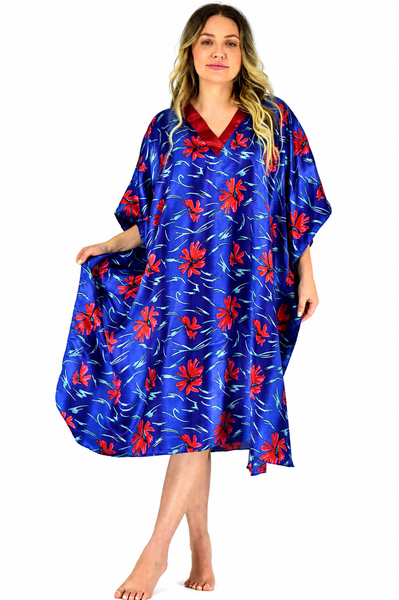 Women's Short Satin Caftan / Kaftan / Muumuu, Water Lilies Print