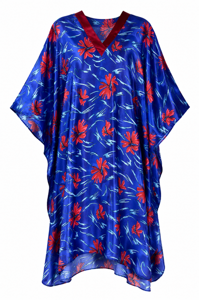 Women's Short Satin Caftan / Kaftan / Muumuu, Water Lilies Print
