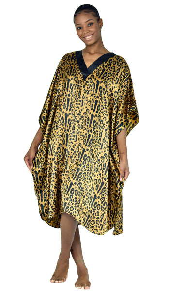 Women's Short Satin Caftan / Kaftan / Muumuu, Animal Print, CShort-64