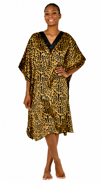 Women's Short Satin Caftan / Kaftan / Muumuu, Animal Print, CShort-64