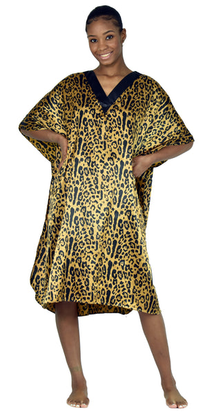 Women's Short Satin Caftan / Kaftan / Muumuu, Animal Print, CShort-64