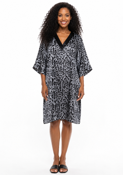 Women's Short Satin Caftan / Kaftan / Muumuu, Cosmic Seagrass Print