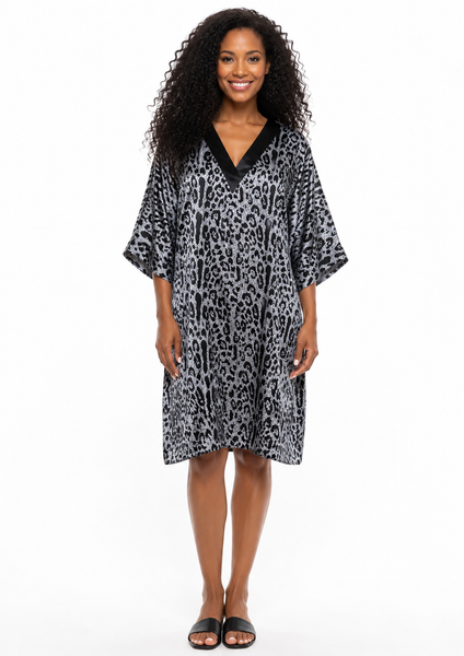 Women's Short Satin Caftan / Kaftan / Muumuu, Cosmic Seagrass Print