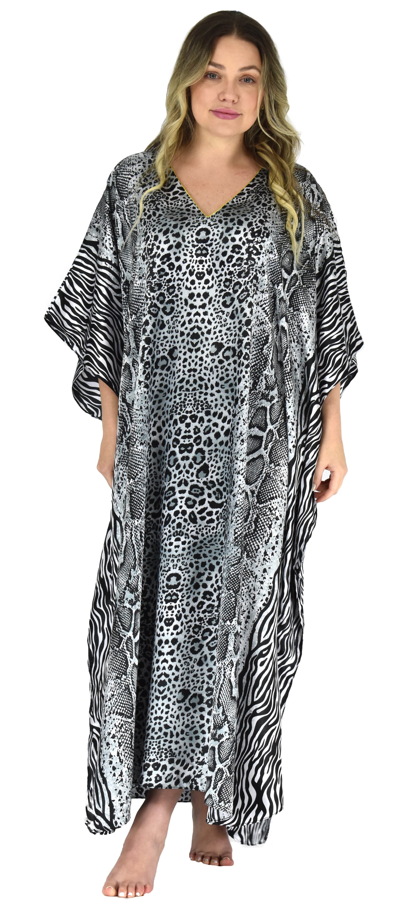 Women's Long Satin Caftan / Kaftan / Muumuu, Classic Animal Print