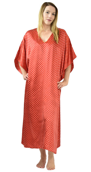 Women's Long Satin Caftans / Kaftans / Muumuus, Three-Piece Red Print Value Pack 23