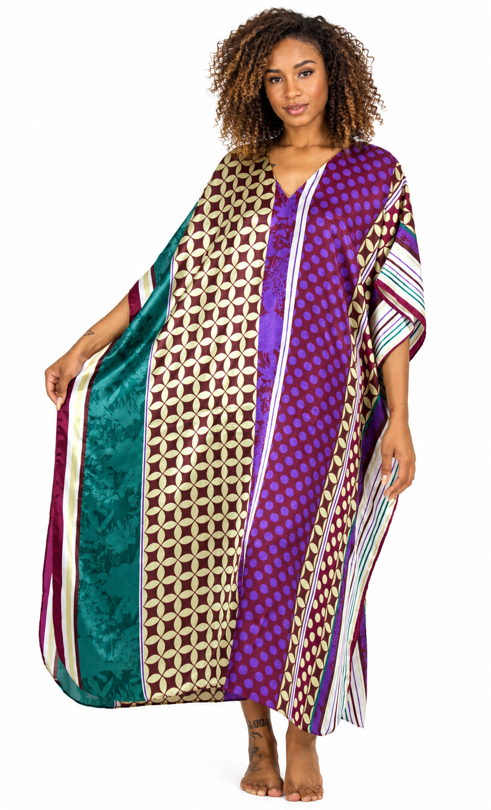 Up2date Fashion Womens Satin Caftan/Kaftan in Geometric Print, One Size Muumu, Style Caf-102