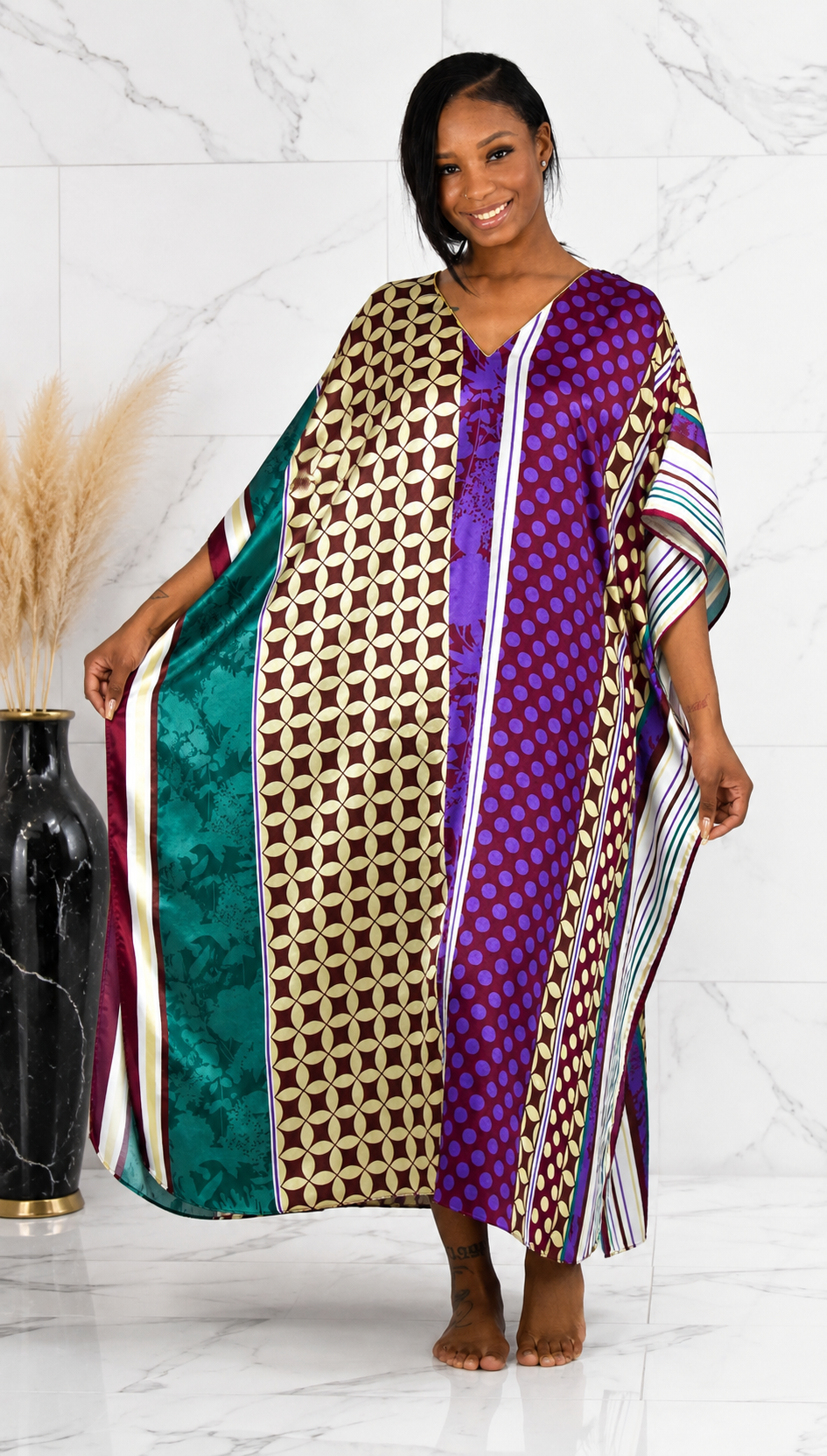 Up2date Fashion Womens Satin Caftan/Kaftan in Geometric Print, One Size Muumu, Style Caf-102