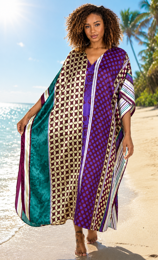 Up2date Fashion Womens Satin Caftan/Kaftan in Geometric Print, One Size Muumu, Style Caf-102