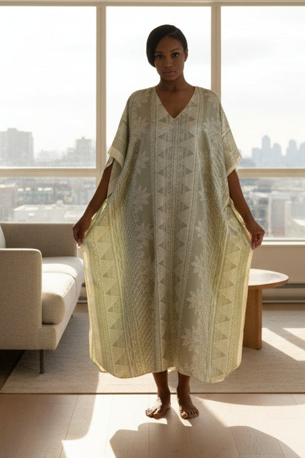 Up2date Fashion Women's Unique Champagne Meadows Print Caftan, One Size Kaftan, Style Caf-107