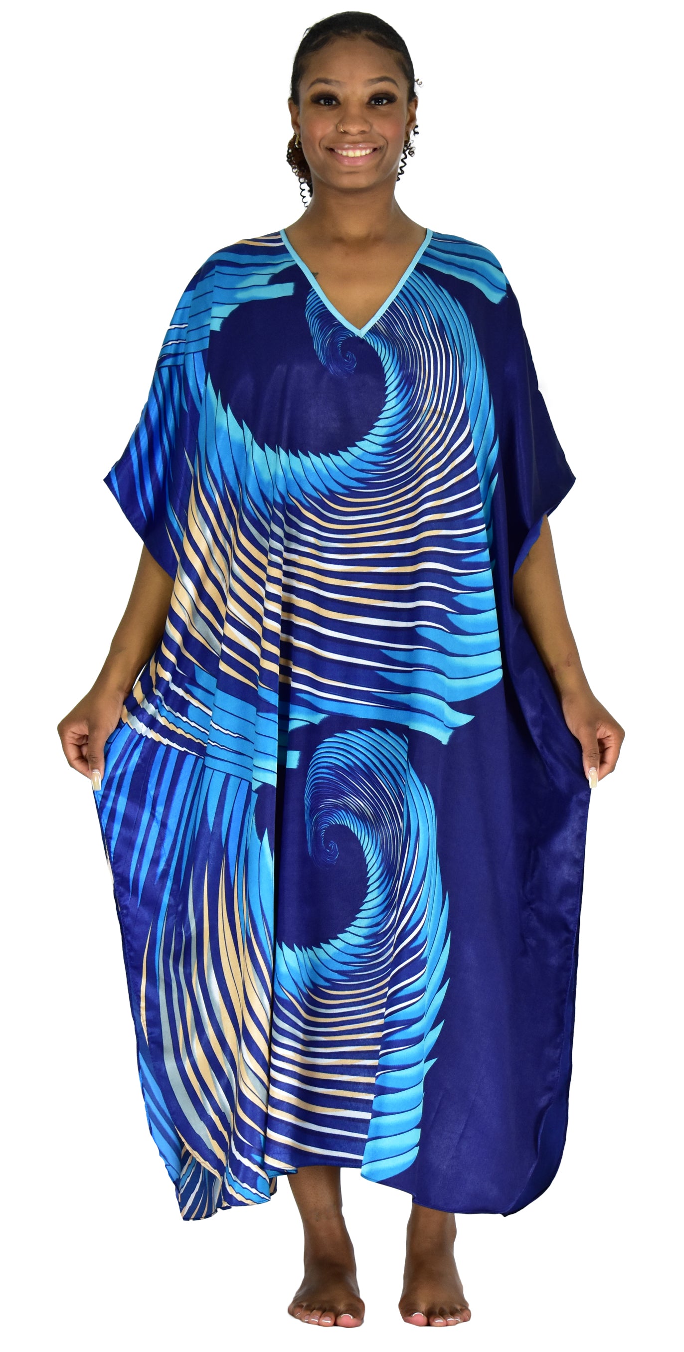 Women's Long Satin Caftan / Kaftan / Muumuu, Queen of Hearts Print