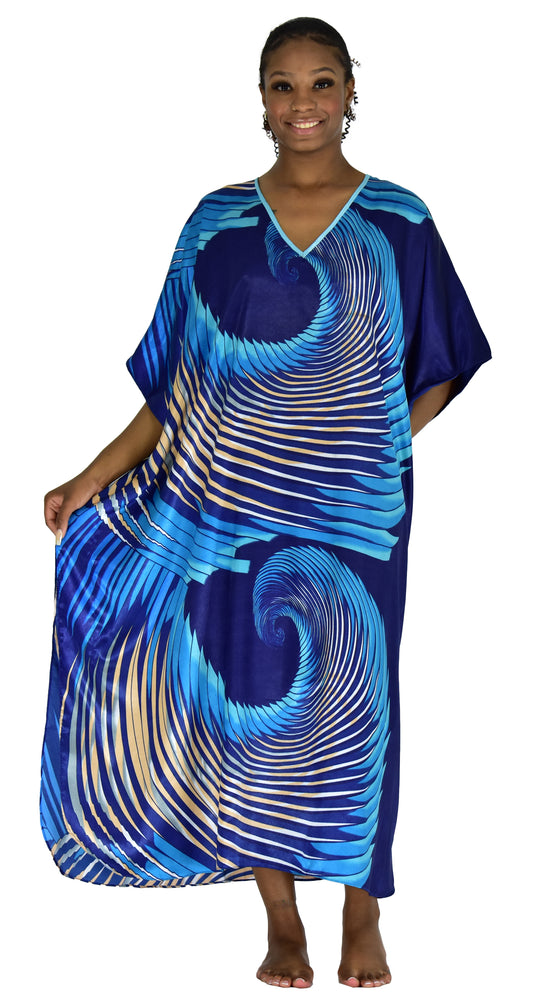 Women's Long Satin Caftan / Kaftan / Muumuu, Queen of Hearts Print