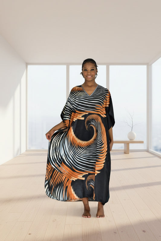 Women's Long Satin Caftan / Kaftan / Muumuu, Animal Arabesque Print