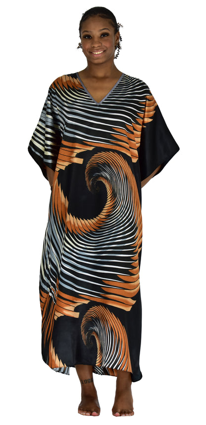 Women's Long Satin Caftan / Kaftan / Muumuu, Animal Arabesque Print
