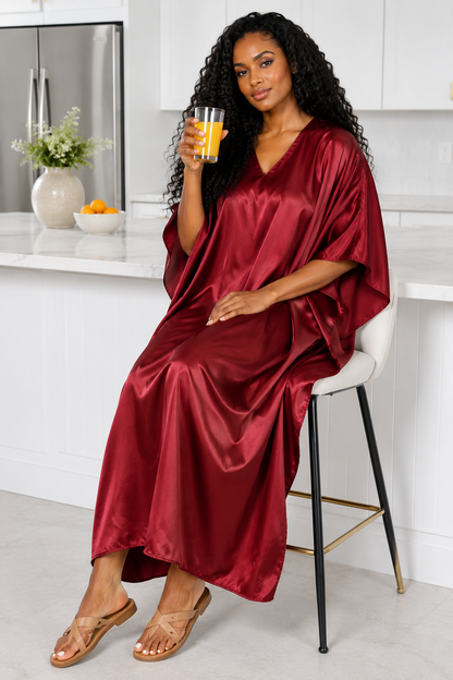 Up2date Fashion Women Silky Satin Caftan Dress, One Size Plus, Cover up Kaftan Maxi Lounger