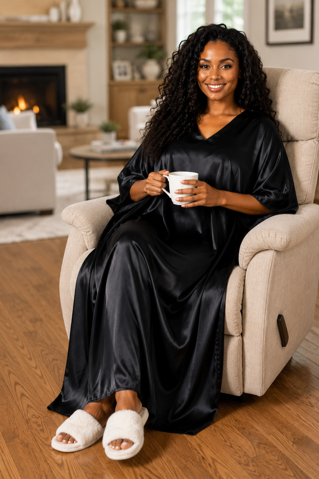 Up2date Fashion Women Silky Satin Caftan Dress, One Size Plus, Cover up Kaftan Maxi Lounger