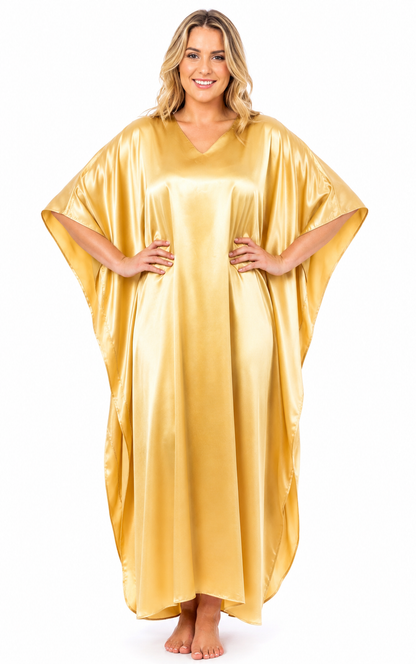 Up2date Fashion Women Silky Satin Caftan Dress, One Size Plus, Cover up Kaftan Maxi Lounger