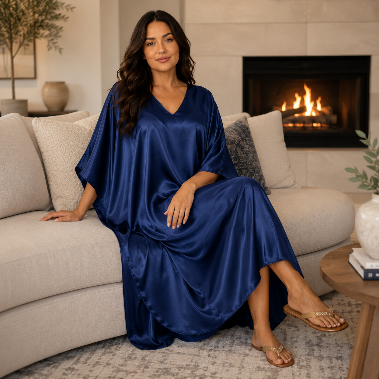 Up2date Fashion Women Silky Satin Caftan Dress, One Size Plus, Cover up Kaftan Maxi Lounger