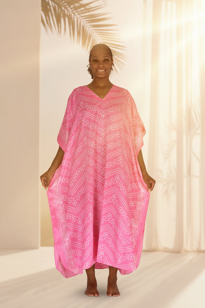 Up2date Fashion Women's Satin Caftan/Kaftan in Pink Mandala Print, Style Caf-29