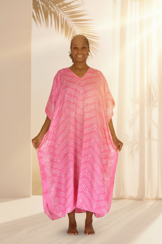 Up2date Fashion Women's Satin Caftan/Kaftan in Pink Mandala Print, Style Caf-29