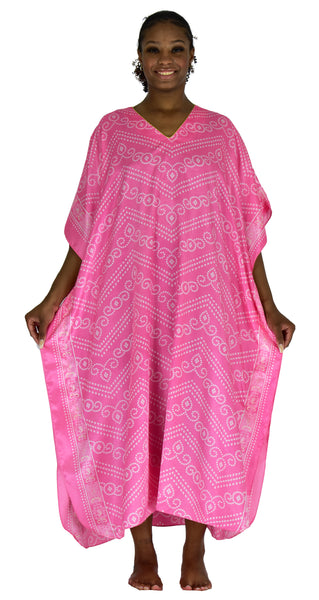 Up2date Fashion Women's Satin Caftan/Kaftan in Pink Mandala Print, Style Caf-29