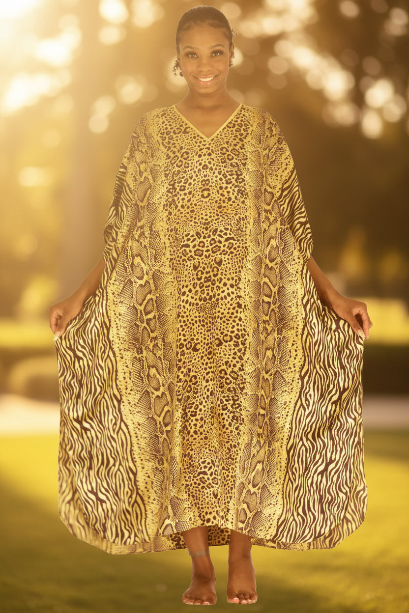 Women's Long Satin Caftan / Kaftan / Muumuu, Cheetah Animal Print