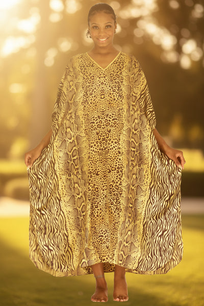 Women's Long Satin Caftan / Kaftan / Muumuu, Cheetah Animal Print