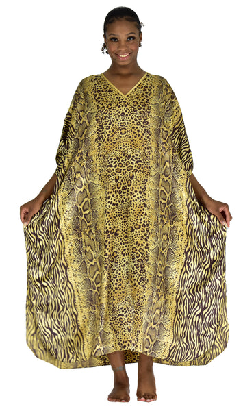 Women's Long Satin Caftan / Kaftan / Muumuu, Cheetah Animal Print