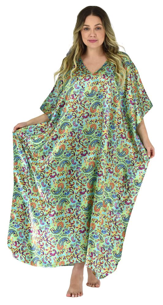 Women's Long Satin Caftans / Kaftans / Muumuus, Three-Piece Pretty Print Value Pack 22