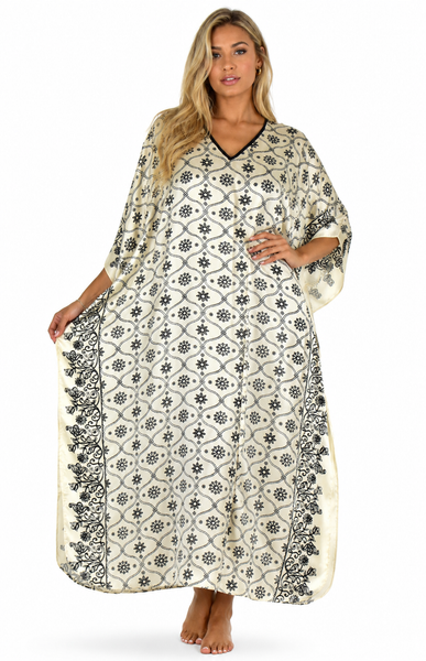 Up2date Fashion's Women's Satin Caftan Island Bouquet Print, One Size Silky Kaftan Loungewear, Style Caf-75