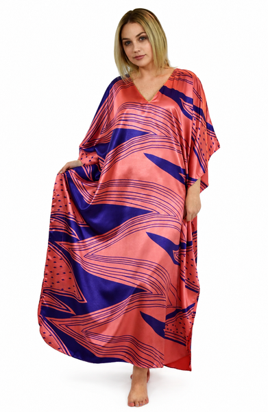 Women's Long Satin Caftan / Kaftan / Muumuu, Retro Space Print