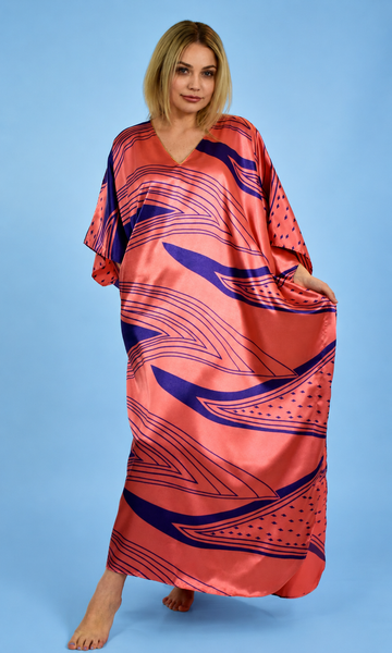 Women's Long Satin Caftan / Kaftan / Muumuu, Retro Space Print