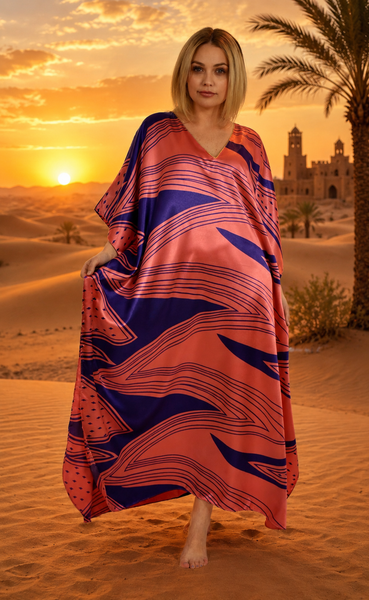 Women's Long Satin Caftan / Kaftan / Muumuu, Retro Space Print