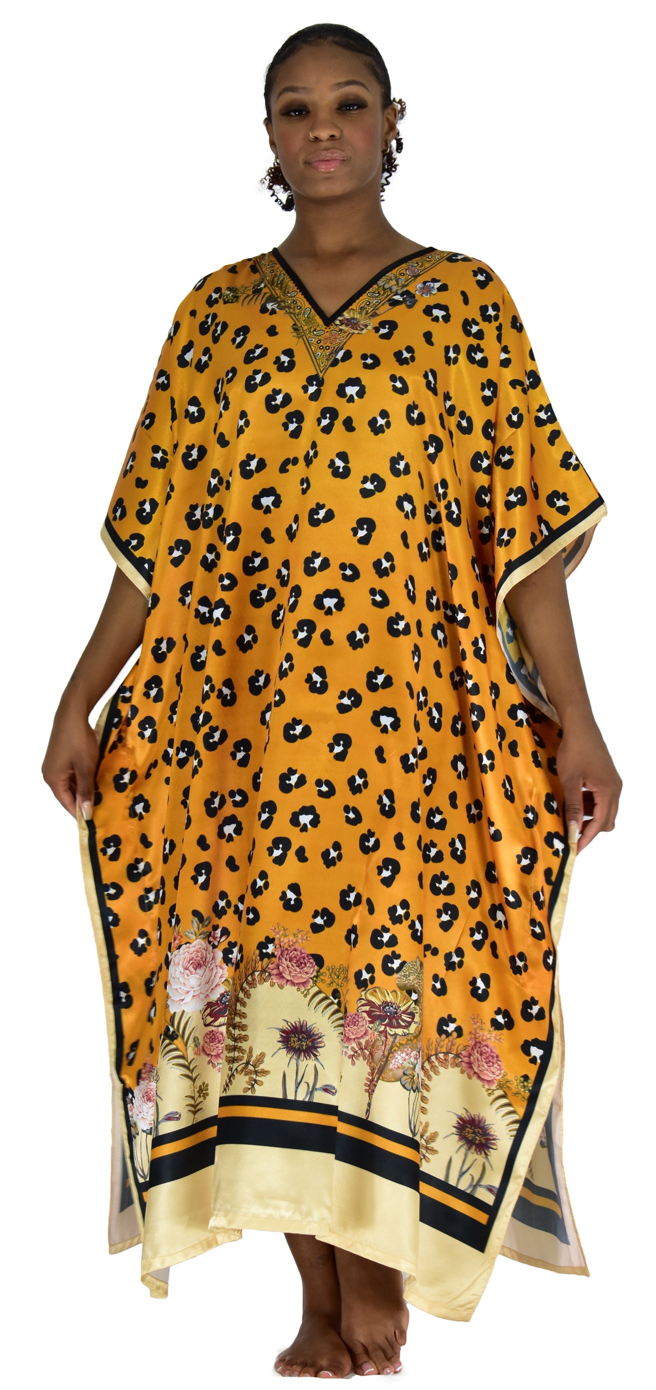Women's Long Satin Caftan / Kaftan / Muumuu, Tiger Animal Print, Style DGP-03