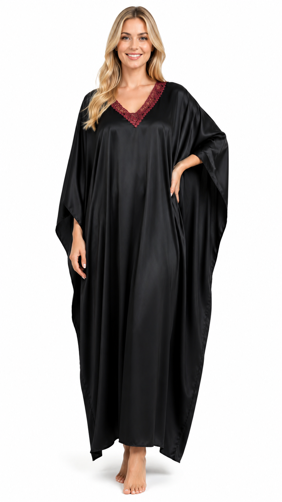 Up2date Fashion Women Kaftan Dresses Ethnic with Crochet Work & Batwing Sleeve Caftan Moo Moos Dress Beach Cover Up Maxi Loungewear