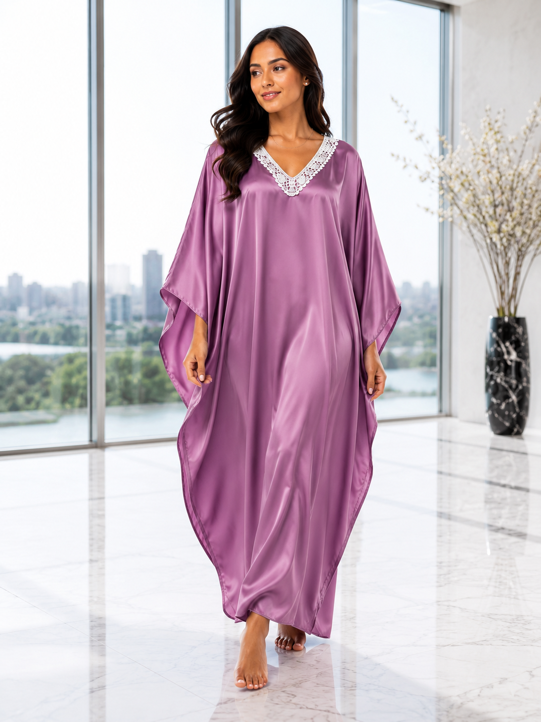 Up2date Fashion Women Kaftan Dresses Ethnic with Crochet Work & Batwing Sleeve Caftan Moo Moos Dress Beach Cover Up Maxi Loungewear