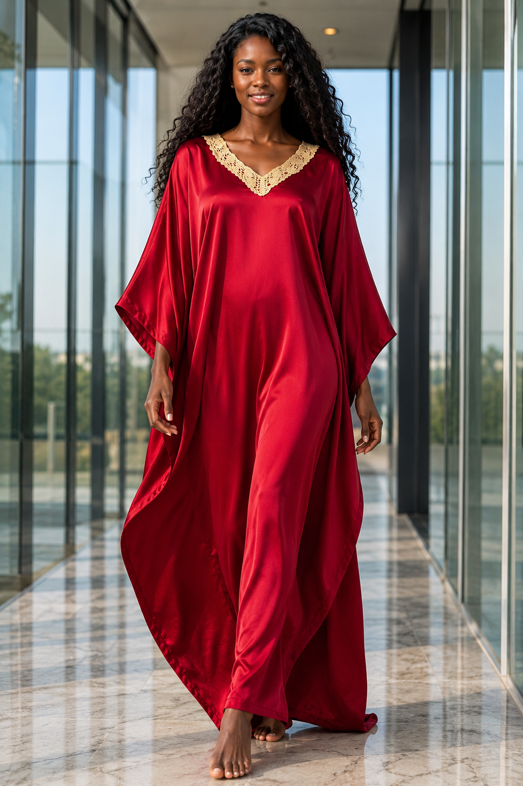 Up2date Fashion Women Kaftan Dresses Ethnic with Crochet Work & Batwing Sleeve Caftan Moo Moos Dress Beach Cover Up Maxi Loungewear