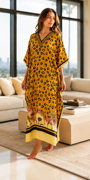 Women's Long Satin Caftan / Kaftan / Muumuu, Tiger Animal Print, Style DGP-03