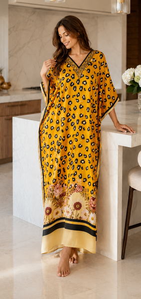 Women's Long Satin Caftan / Kaftan / Muumuu, Tiger Animal Print, Style DGP-03