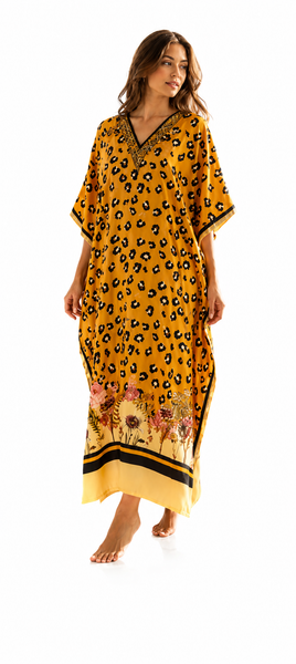 Women's Long Satin Caftan / Kaftan / Muumuu, Tiger Animal Print, Style DGP-03