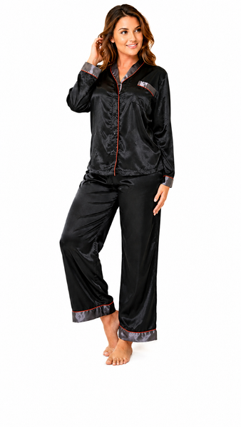 Up2date Fashion Women's Pajama Set / Pajamas / Pyjamas / PJs, Satin, Shawl Collar with Piping