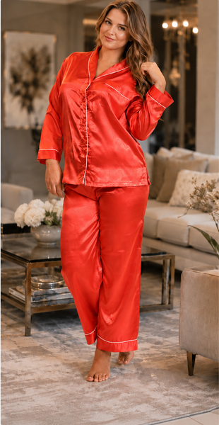 Up2date Fashion Women's Pajama Set / Pajamas / Pyjamas / PJs, Satin, Shawl Collar with Piping