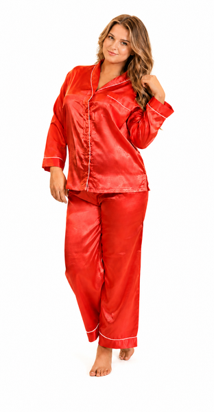 Up2date Fashion Women's Pajama Set / Pajamas / Pyjamas / PJs, Satin, Shawl Collar with Piping