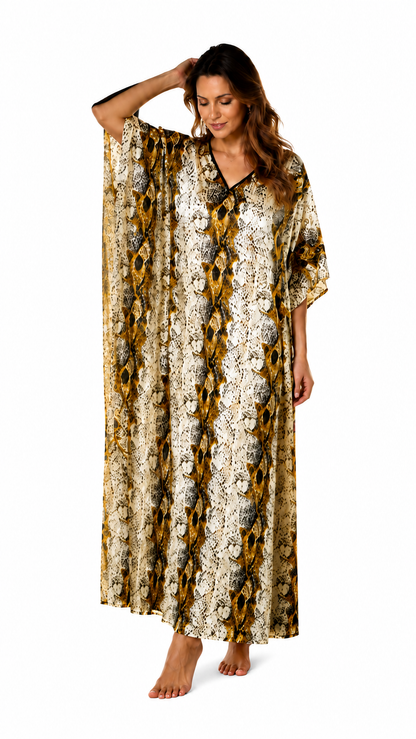Women's Long Satin Caftan / Kaftan / Muumuu, Snakeskin Print