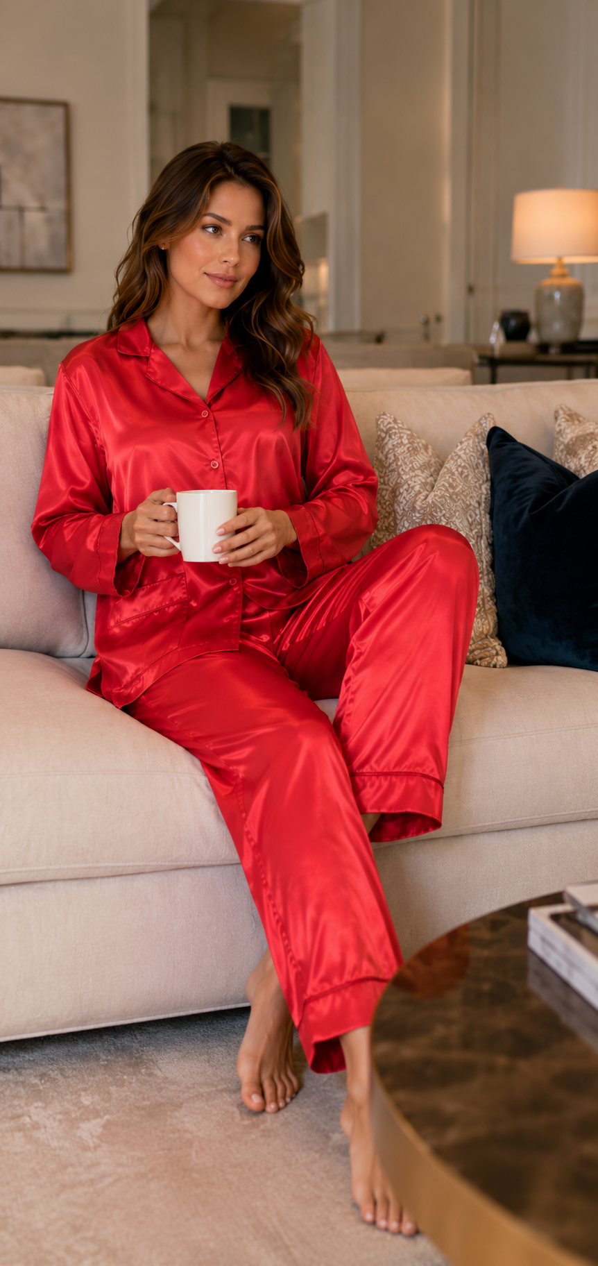 Up2date Fashion Womens Satin Pajama Set with Piping