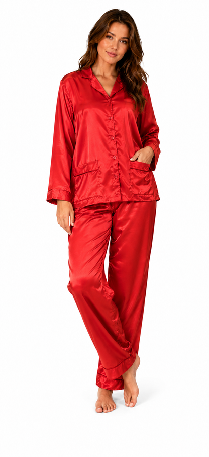 Up2date Fashion Womens Satin Pajama Set with Piping