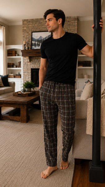 Men's Cotton Poplin Straight-Fit Pajama Pants with Pockets, Elastic Waist, Drawstring